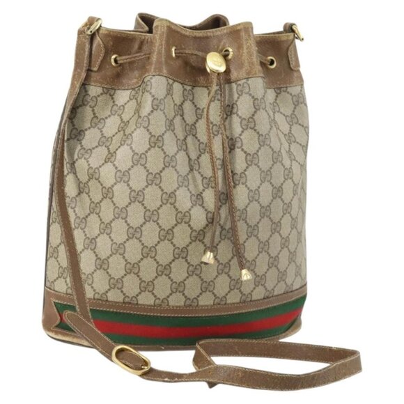 Authentic GUCCI GG Supreme Web Sherry Line Bag PVC Beige Gold 41 02 085